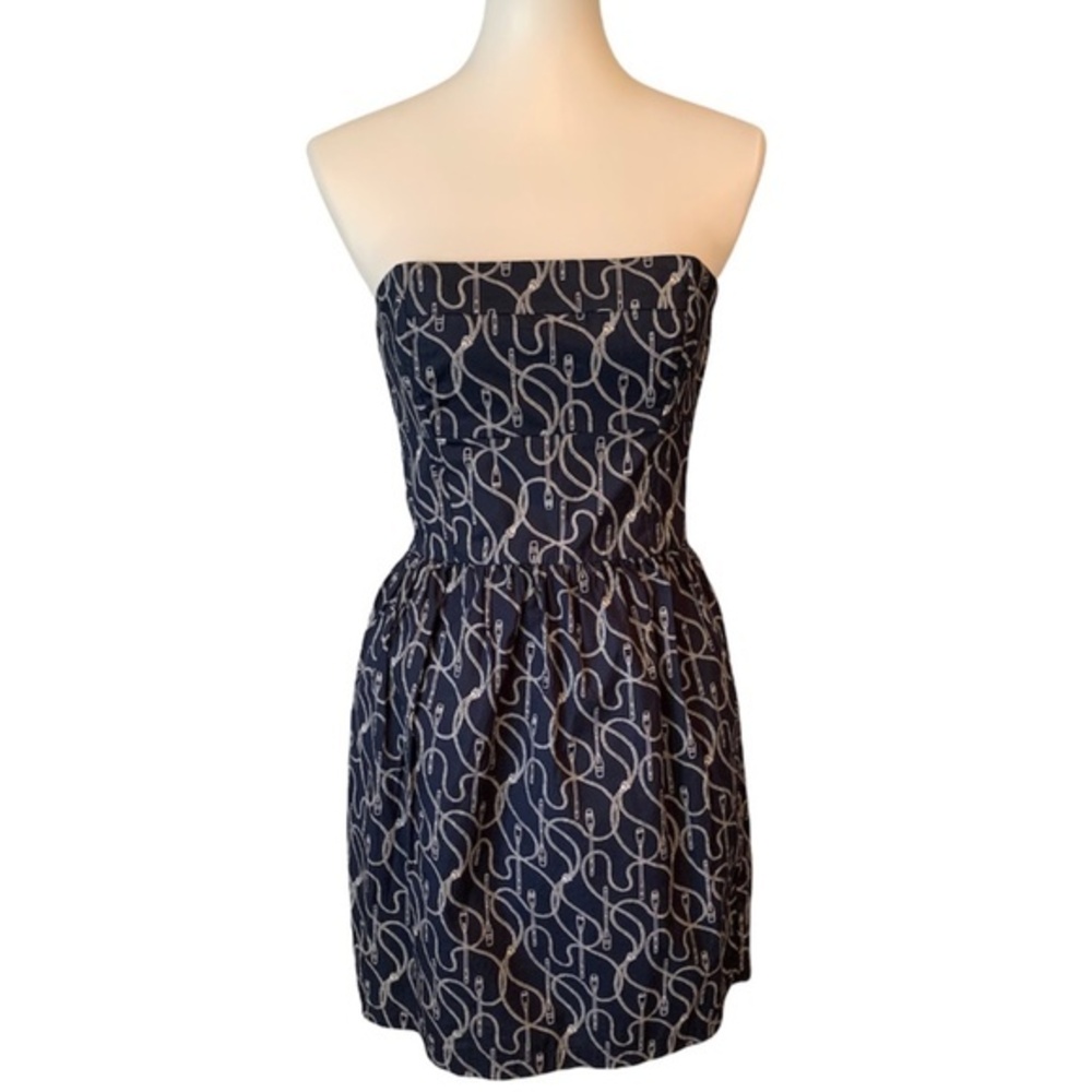 Jack Wills Didworthy Navy White Oar Print Strapless Dress  Sz 8